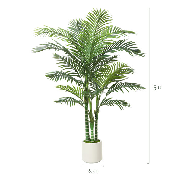 Primrue Adcock Faux Palm Tree in White Planter, Faux Green Palm Plant